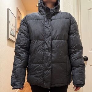 Charcoal Grey Hooded Puffer Jacket